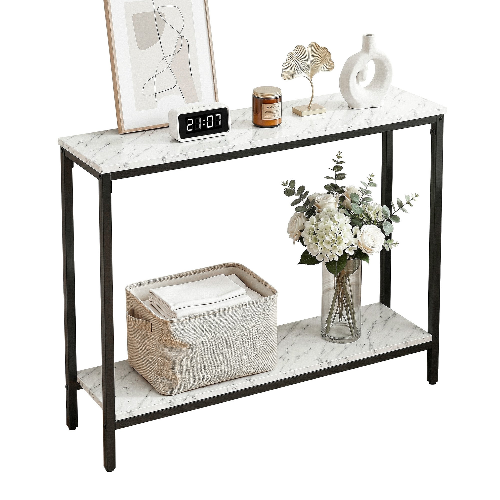 Marble Effect Console Table Hallway White | Simpledeals
