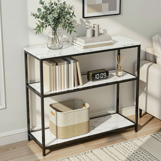 Marble Console Table 3-Tier 90cm Entryway - Side Tables