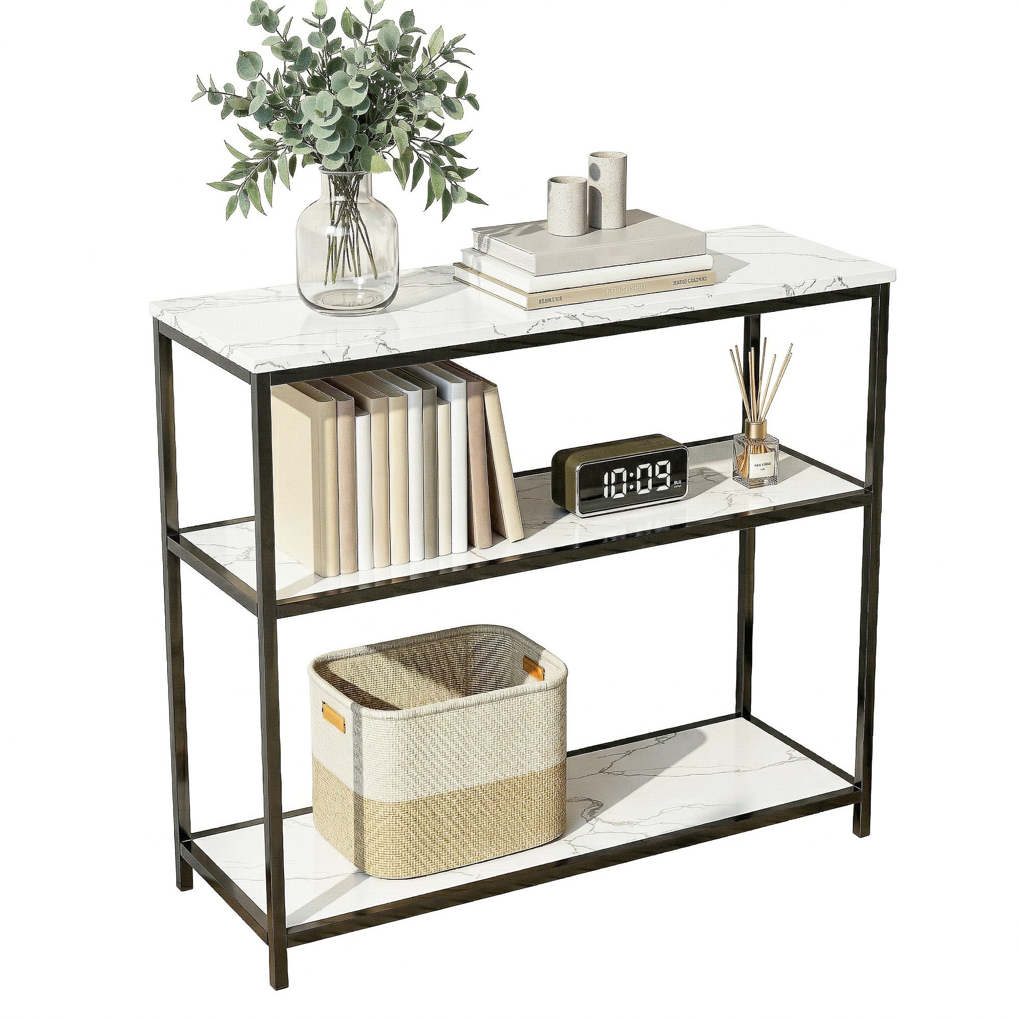Marble Console Table 3-Tier 90cm Entryway | Simpledeals