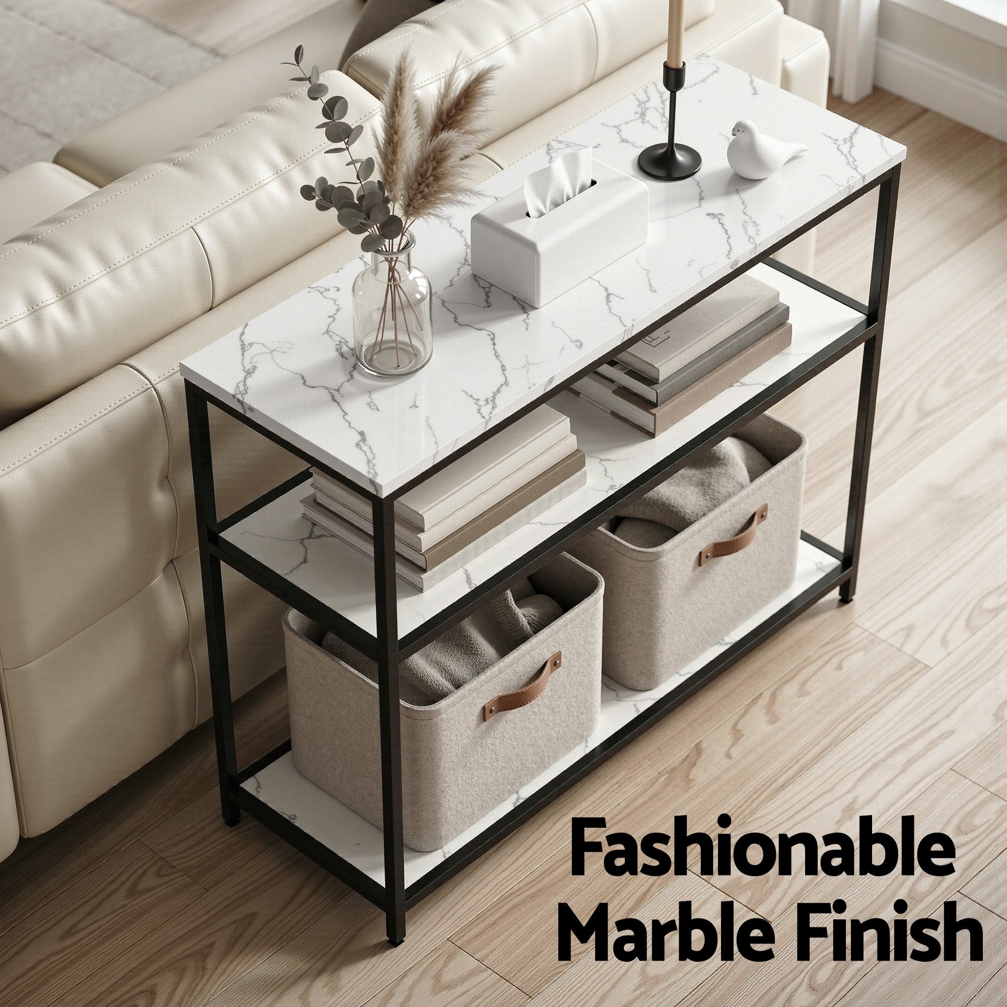 Marble Console Table 3-Tier 90cm Entryway | Simpledeals