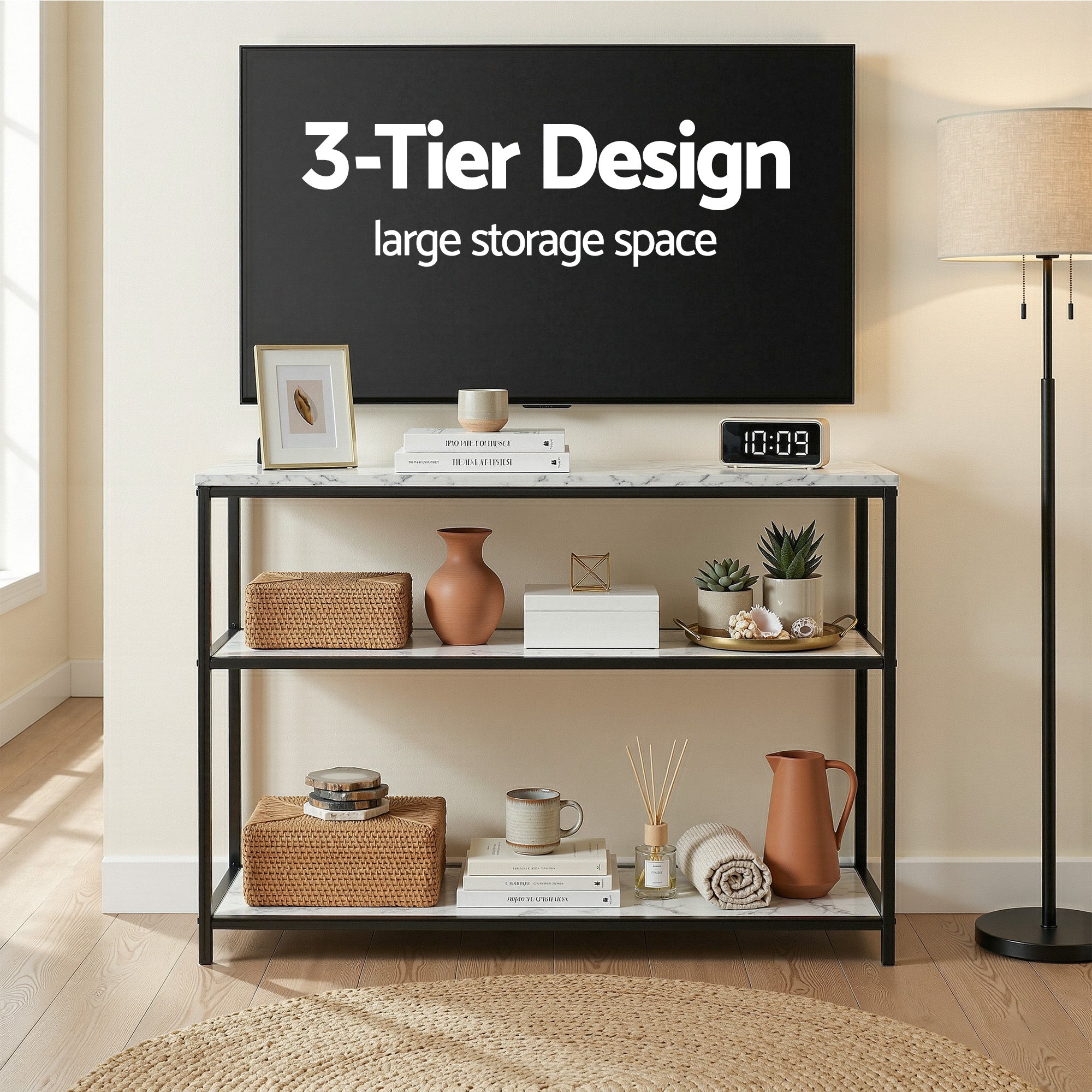 Marble Console Table 3-Tier 90cm Entryway | Simpledeals