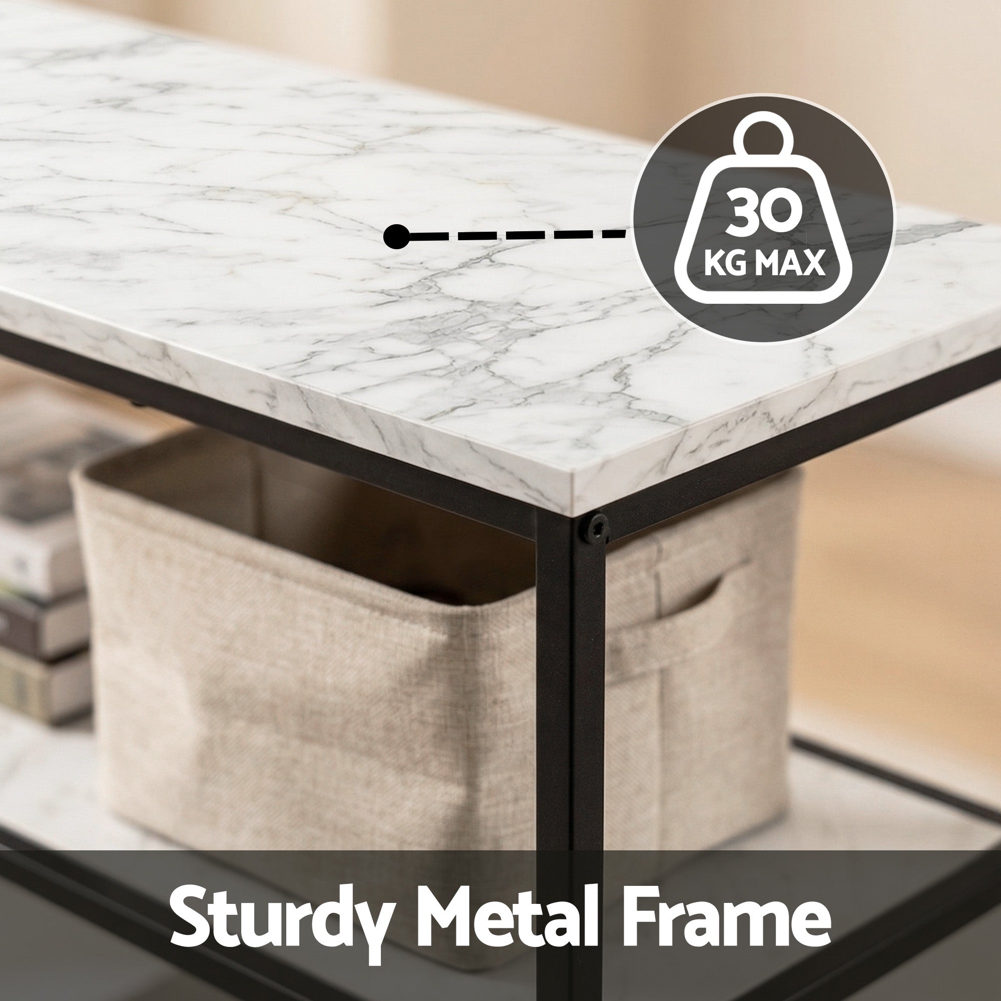Marble Console Table 3-Tier 90cm Entryway | Simpledeals