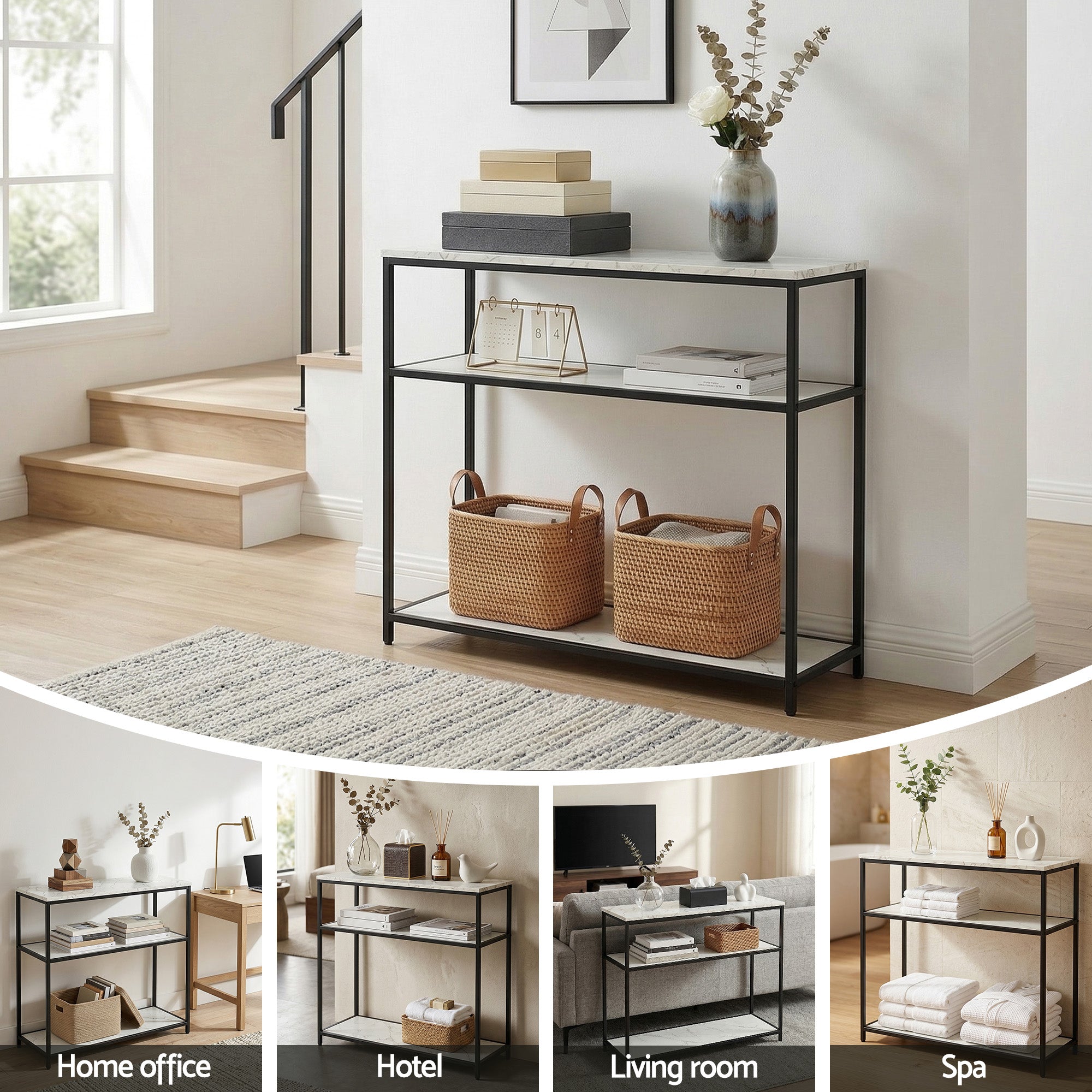 Marble Console Table 3-Tier 90cm Entryway | Simpledeals