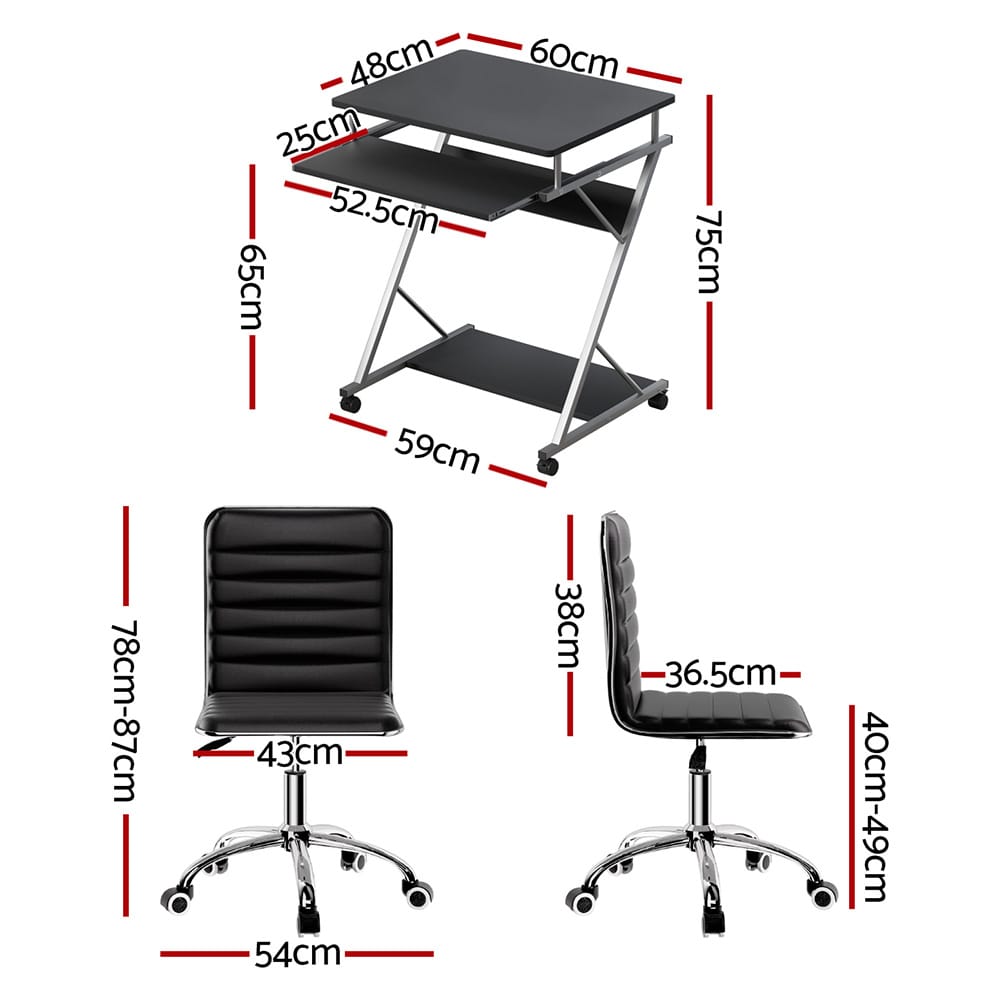 Computer Desk Office Set Black 60x48x75cm
