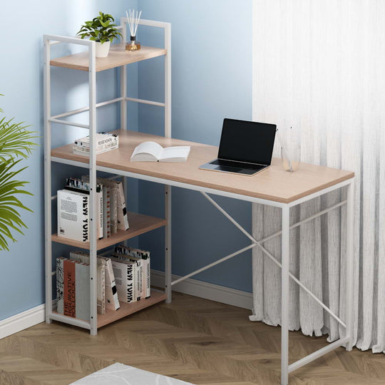 Oak colour - Oak Computer Desk with Shelf 120cm Office Table