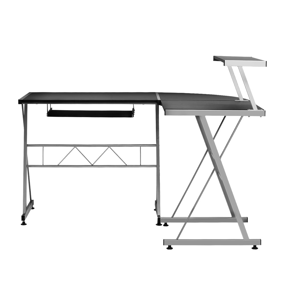 Corner Metal Pull Out Table Desk - Black