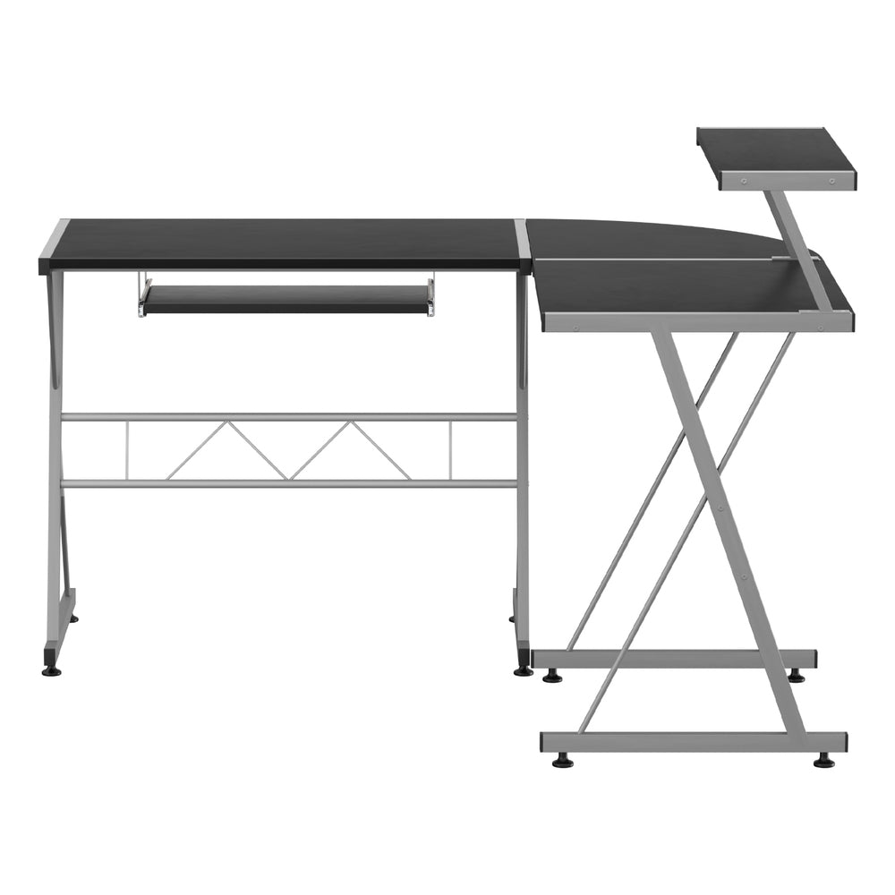 L Shape Computer Desk Black L-Desk with Keyboard Tray & Shelf Workstation