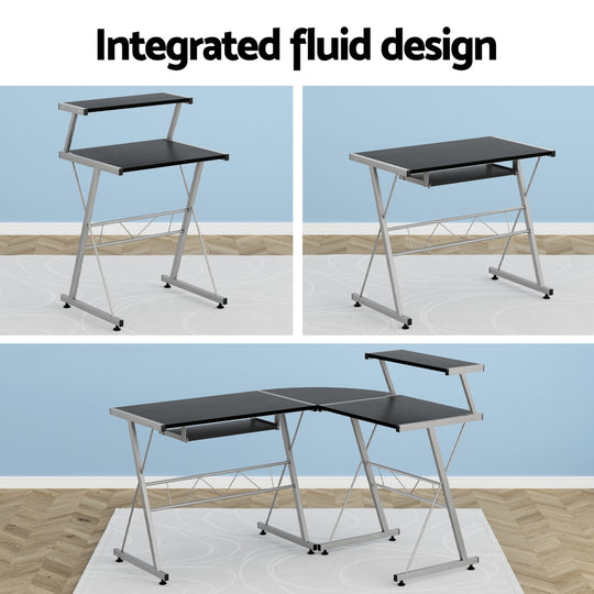 L Shape Computer Desk Black L-Desk with Keyboard Tray