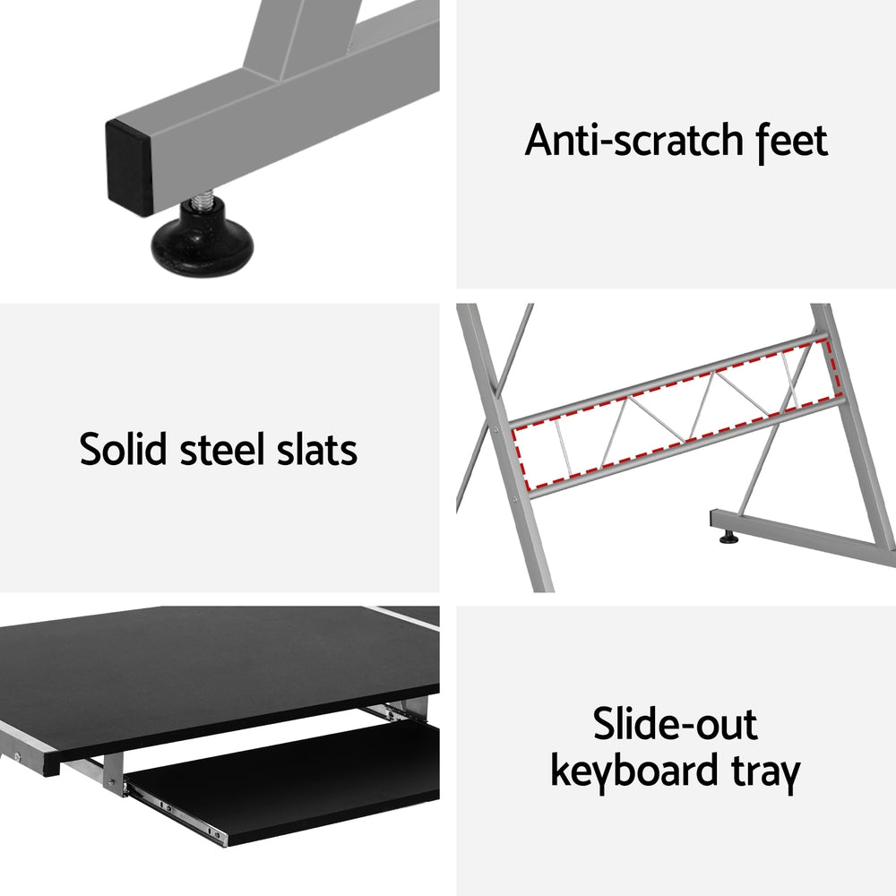 L Shape Computer Desk Black L-Desk with Keyboard Tray & Shelf Workstation
