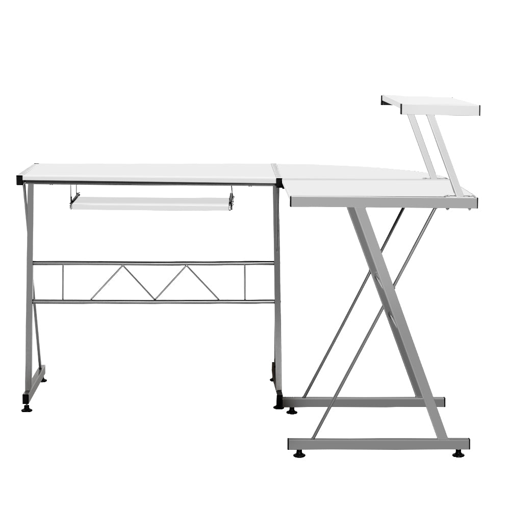 Corner Metal Pull Out Table Desk - White