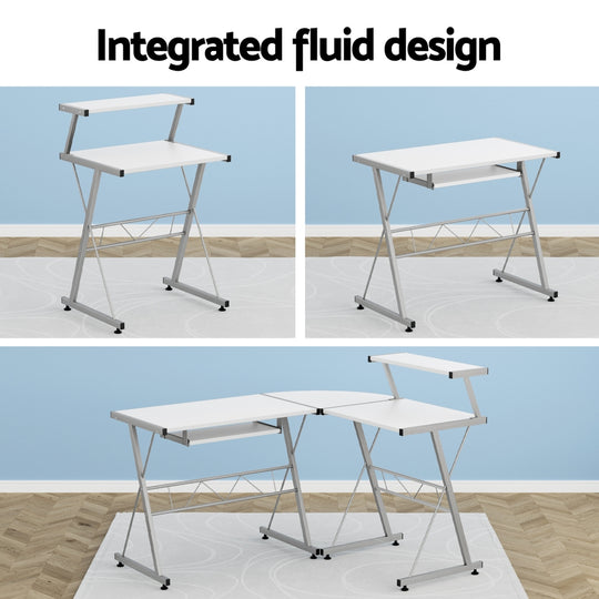Computer Desk L-Shape Keyboard Tray Shelf White - Artiss Corner Metal Pull