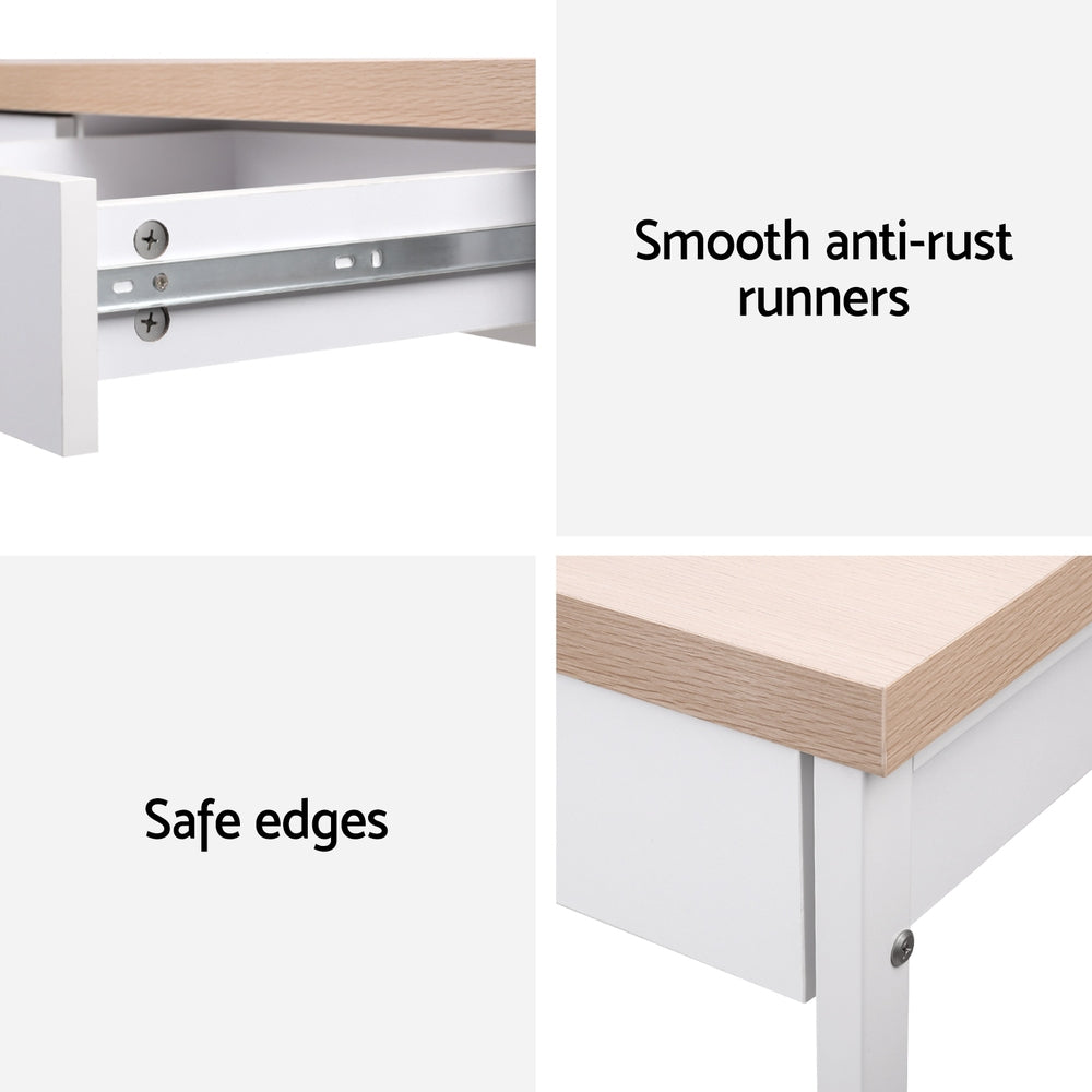 Computer Desk 2 Drawer Storage Office Study Table Oak Steel Frame