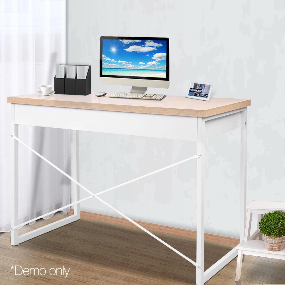 Computer Desk 2 Drawer Storage Office Study Table Oak Steel Frame