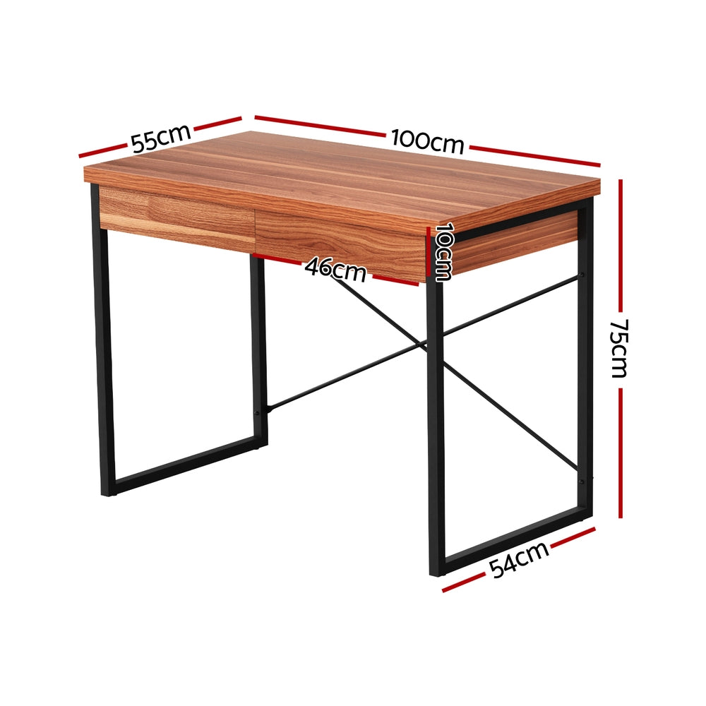 Computer Desk Drawer Storage Walnut 100Cm