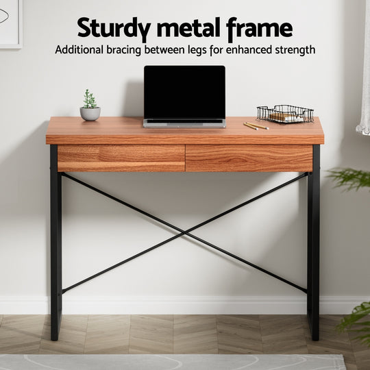 Computer Desk Drawer Storage Walnut 100Cm - Desks