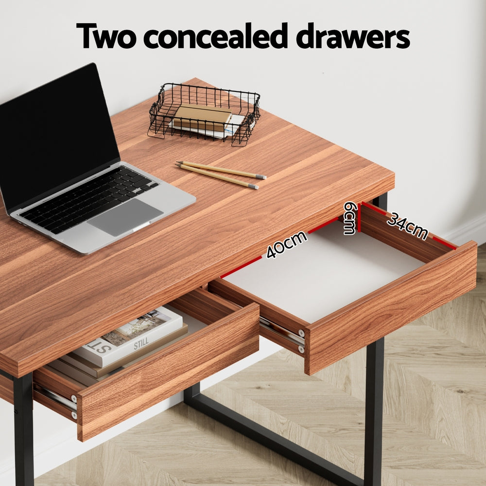 Computer Desk Drawer Storage Walnut 100Cm