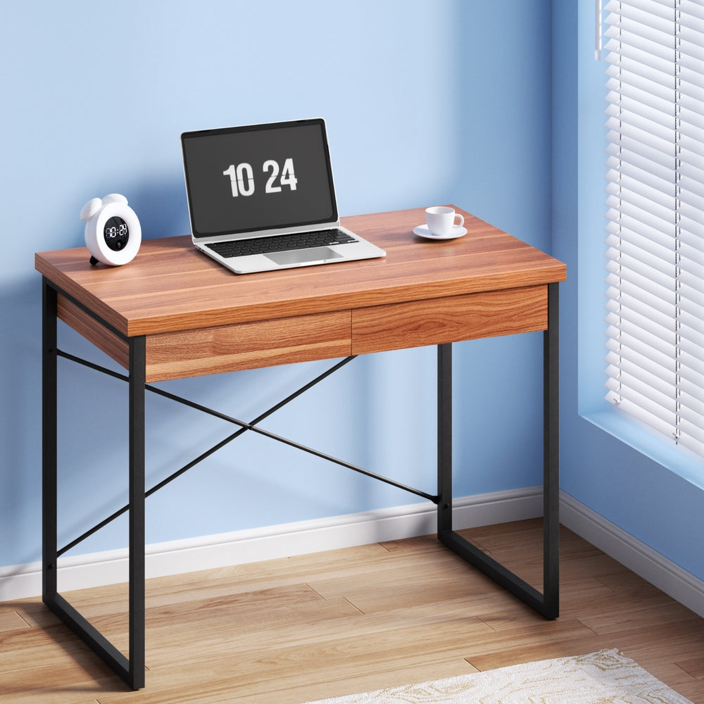 Computer Desk Drawer Storage Walnut 100Cm