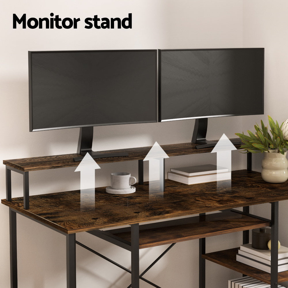 Computer Desk Laptop Desks Home Office Study Table Open Shelf Brown 120CM