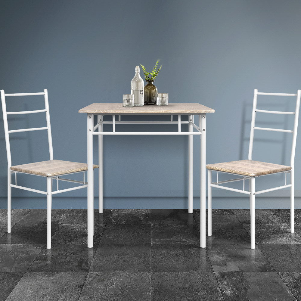 3-Piece Oak Dining Table and Chairs Set Kitchen Breakfast Furniture