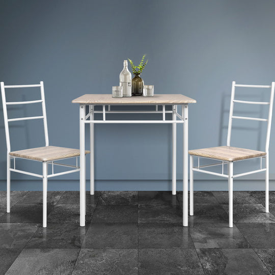 3-Piece Oak Dining Table and Chairs Set Kitchen Breakfast Furniture | Artiss Natural Met Desk