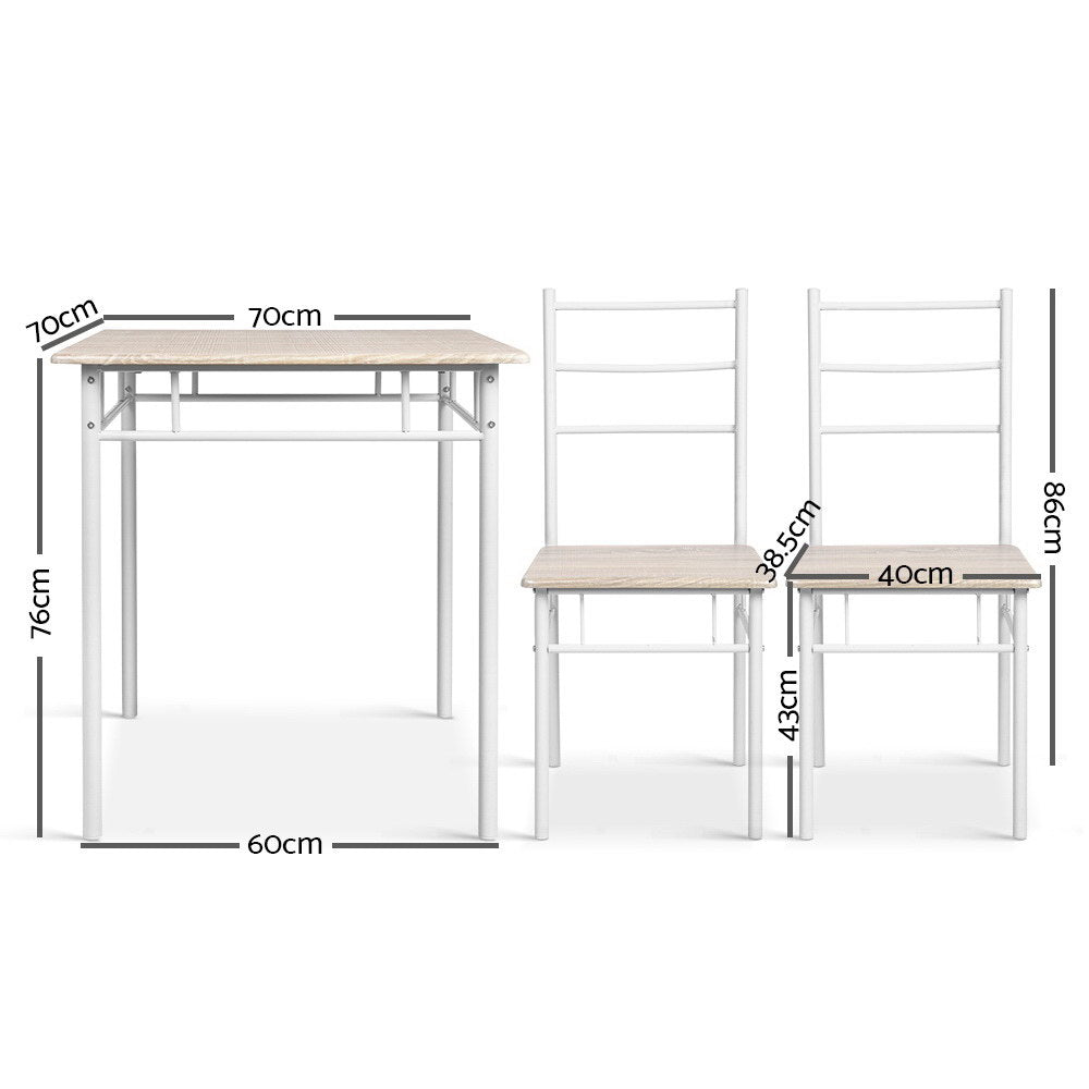 3-Piece Oak Dining Table and Chairs Set Kitchen Breakfast Furniture