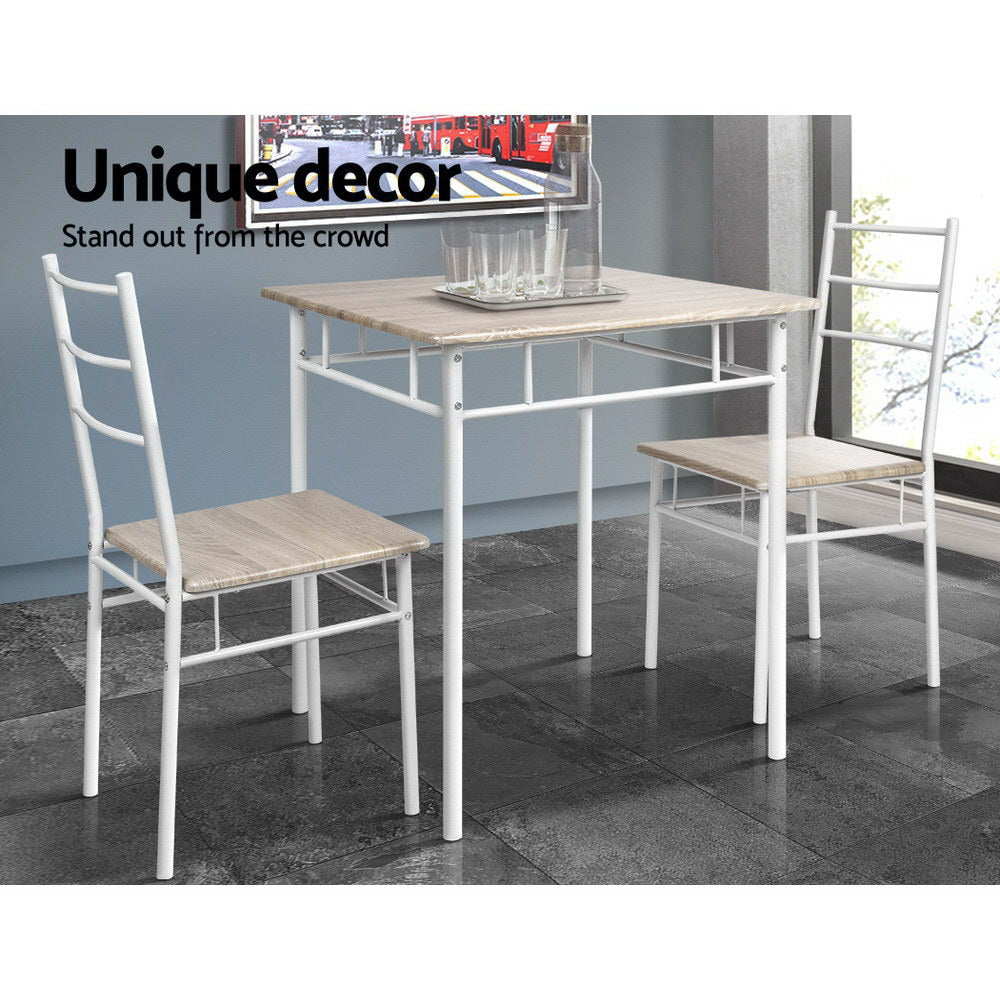 3-Piece Oak Dining Table and Chairs Set Kitchen Breakfast Furniture
