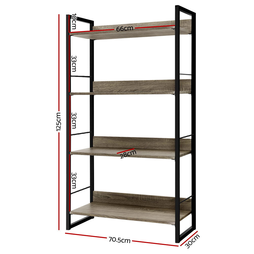 Noe 4 Tier Bookshelf Black and Oak Storage Display Shelf | Black colour