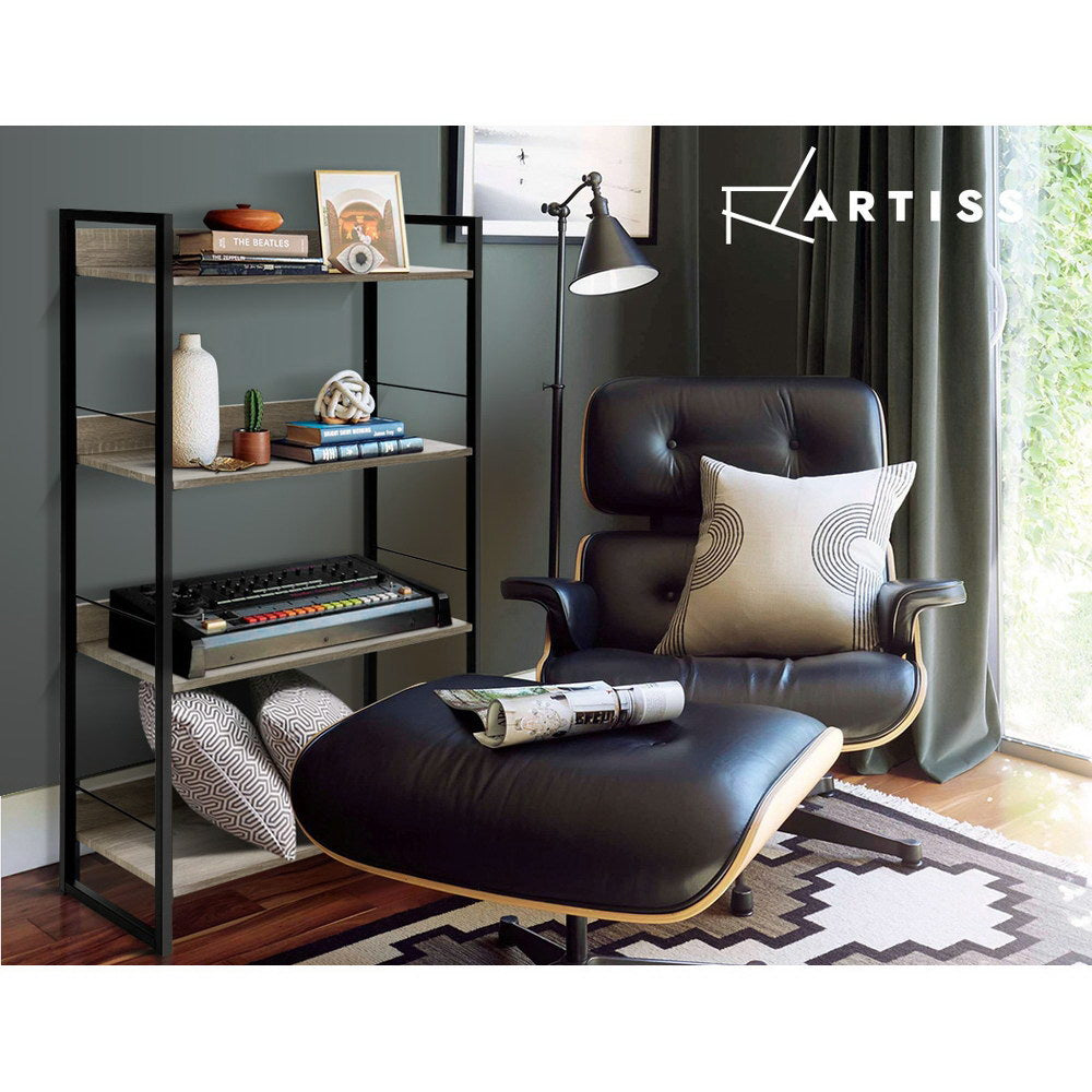 Black colour - Noe 4 Tier Bookshelf Black and Oak Storage Display Shelf