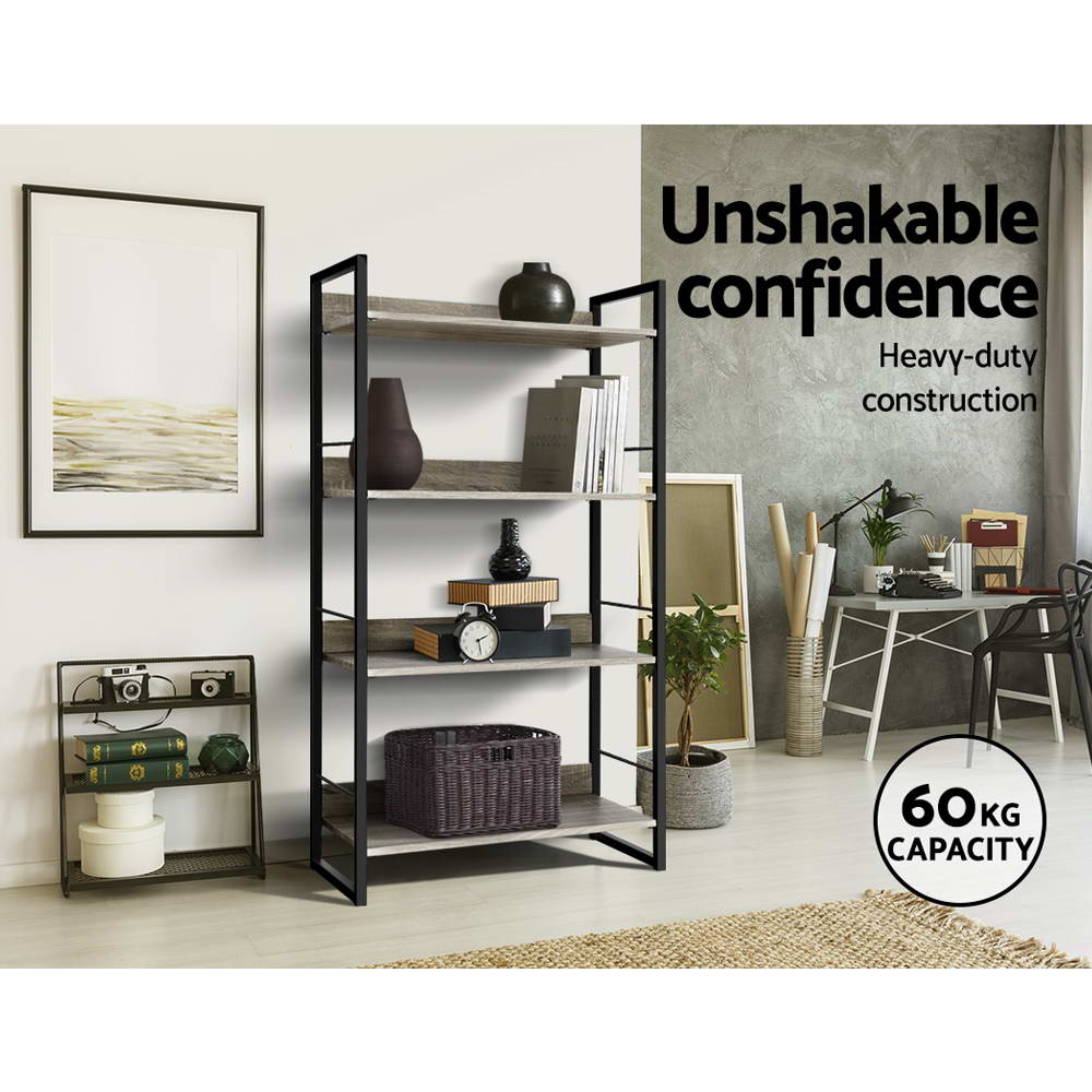 Noe 4 Tier Bookshelf Black and Oak Storage Display Shelf | Artiss Book Shelves Corner