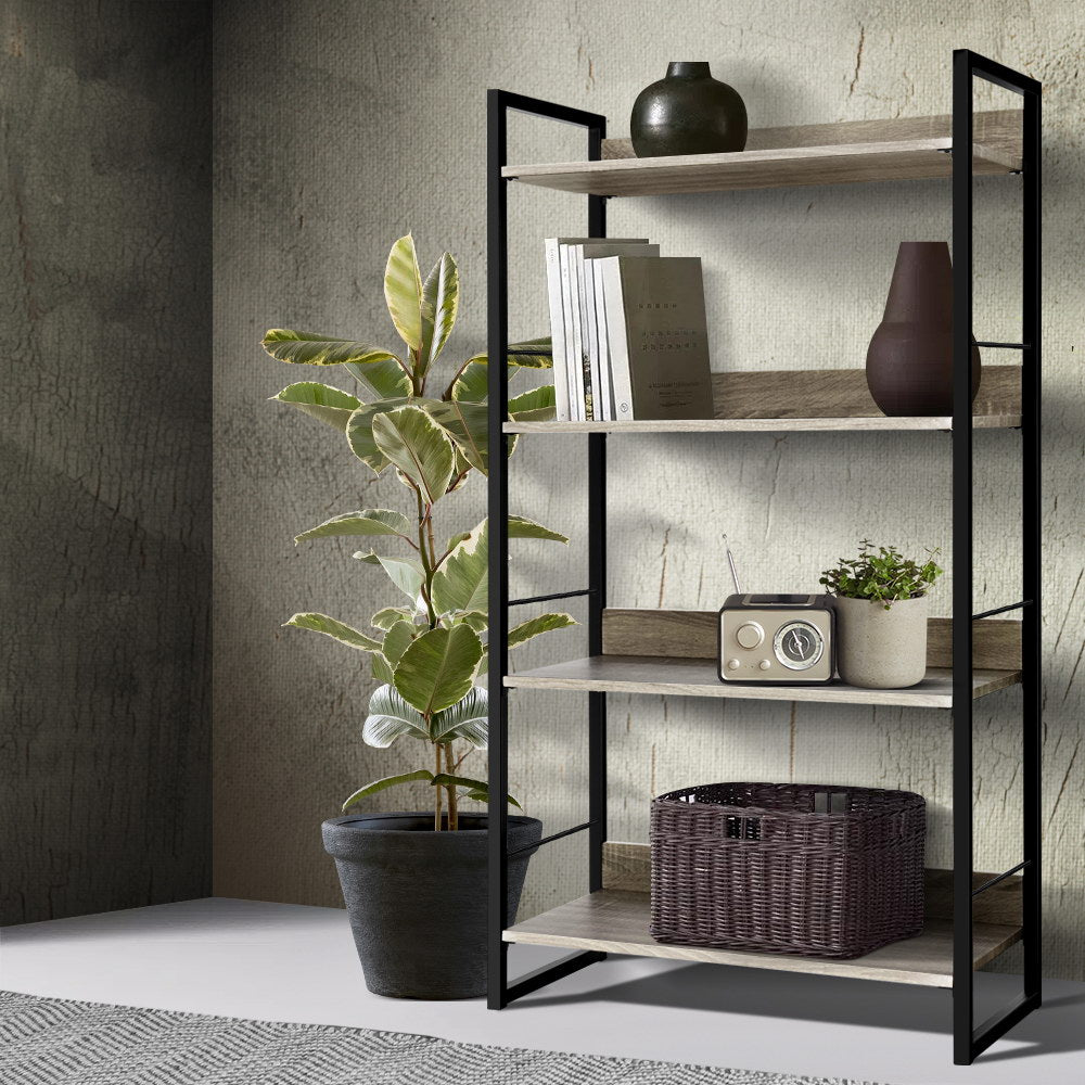 Noe 4 Tier Bookshelf Black and Oak Storage Display Shelf - Artiss Book Shelves Corner