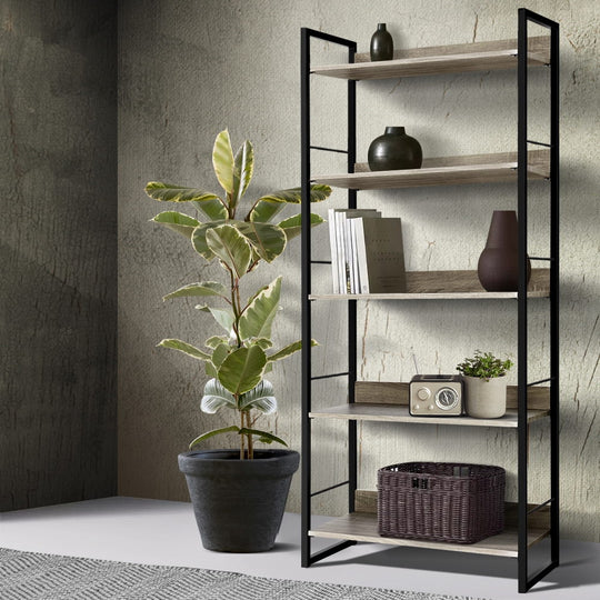 Bookshelf 5 Tiers - Noe Black And Oak - Artiss Wooden Display Shelves