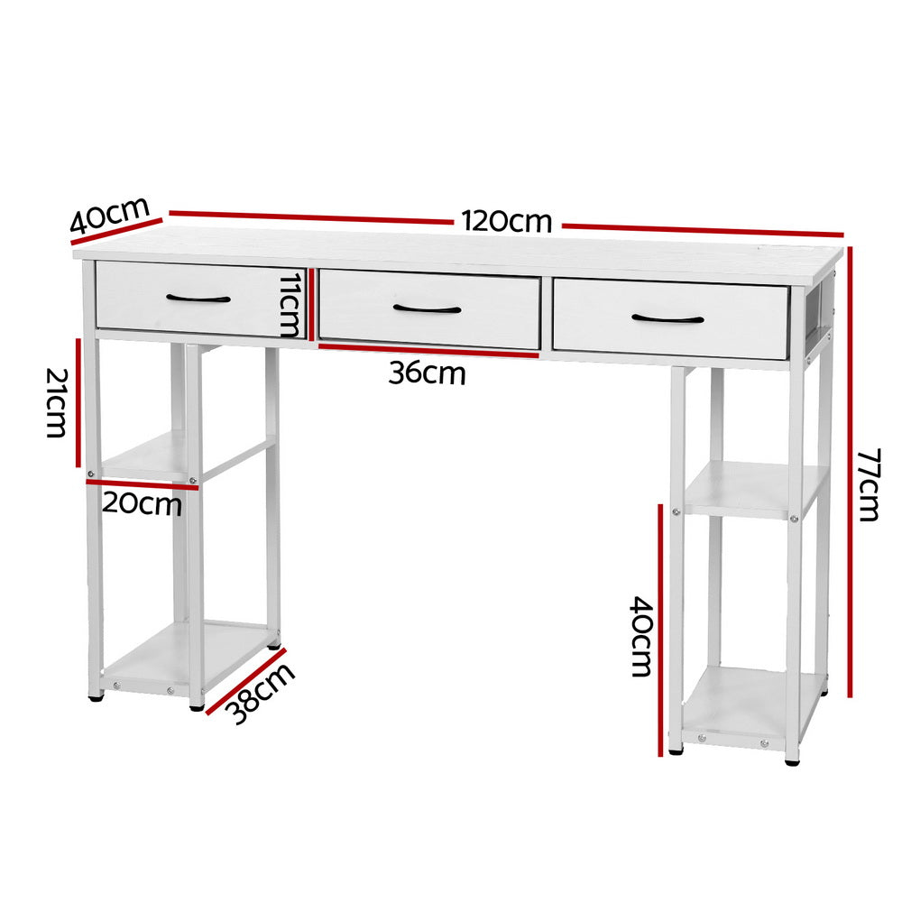 Computer Desk Drawer Shelves Study Table 120CM White | White colour
