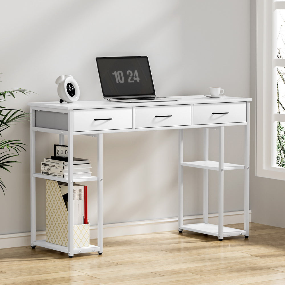 Computer Desk Drawer Shelves Study Table 120CM White | Desks