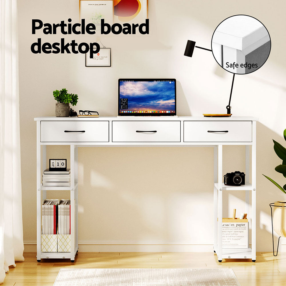 Computer Desk Drawer Shelves Study Table 120CM White
