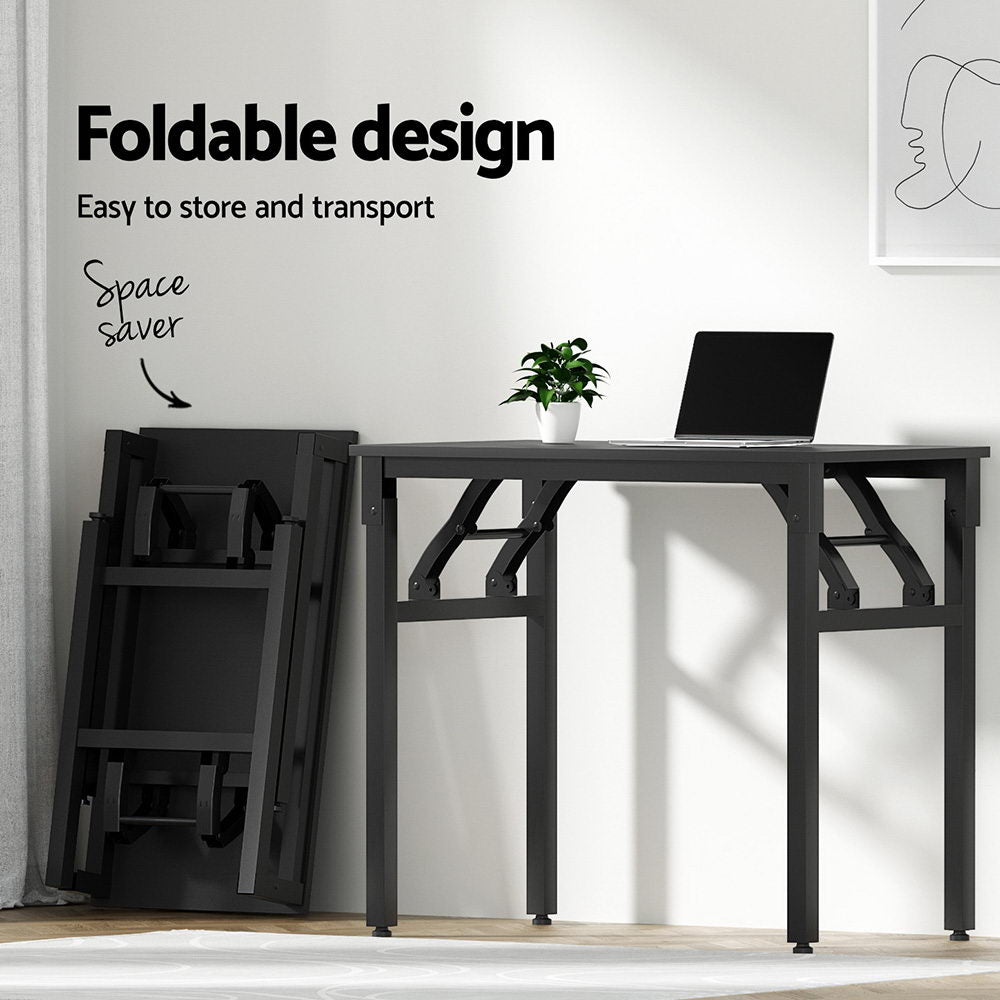 Computer Desk Office Chair PU Leather Set Foldable Home Study Table Black
