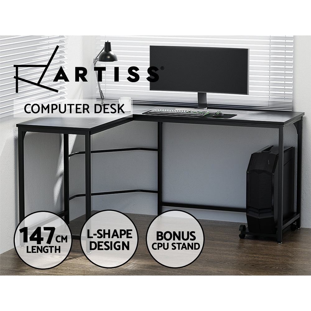 Computer Desk L-Shape Cpu Stand Black 147Cm