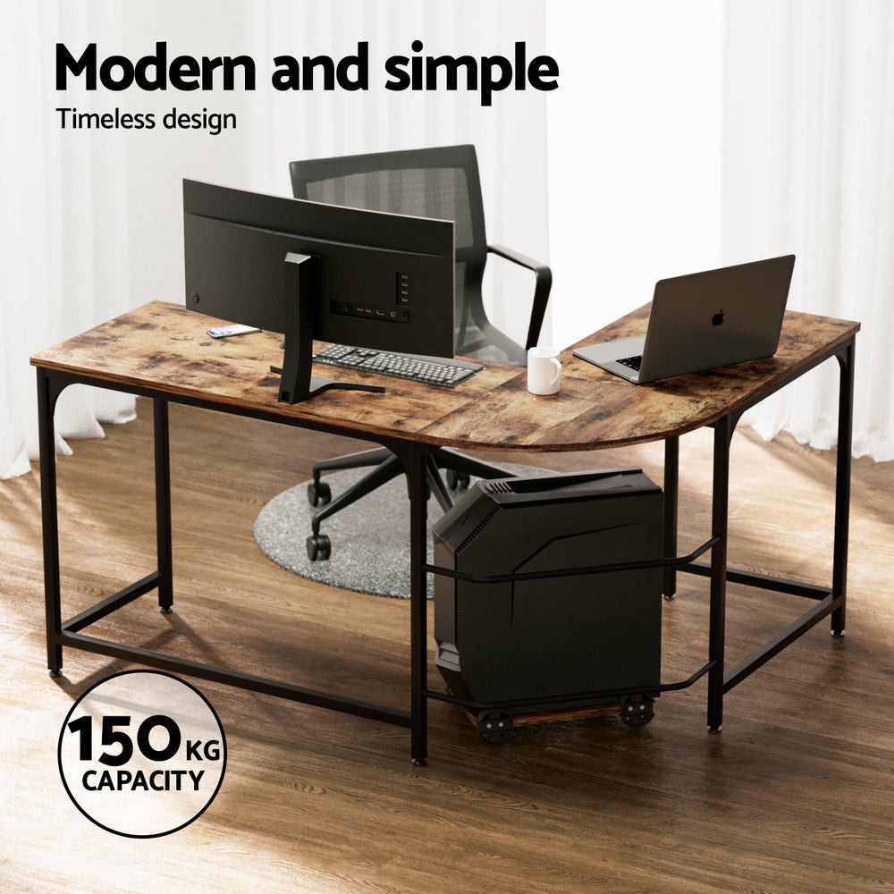 Brown colour - Computer Desk L-Shape CPU Stand Brown 147CM