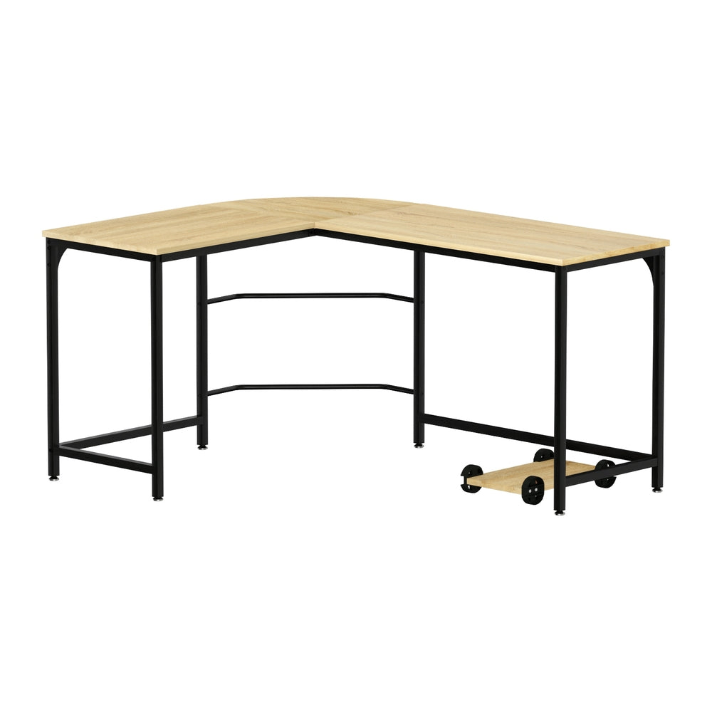 147Cm - L Shaped Computer Desk 147cm Corner Table Oak w/ CPU Stand Steel