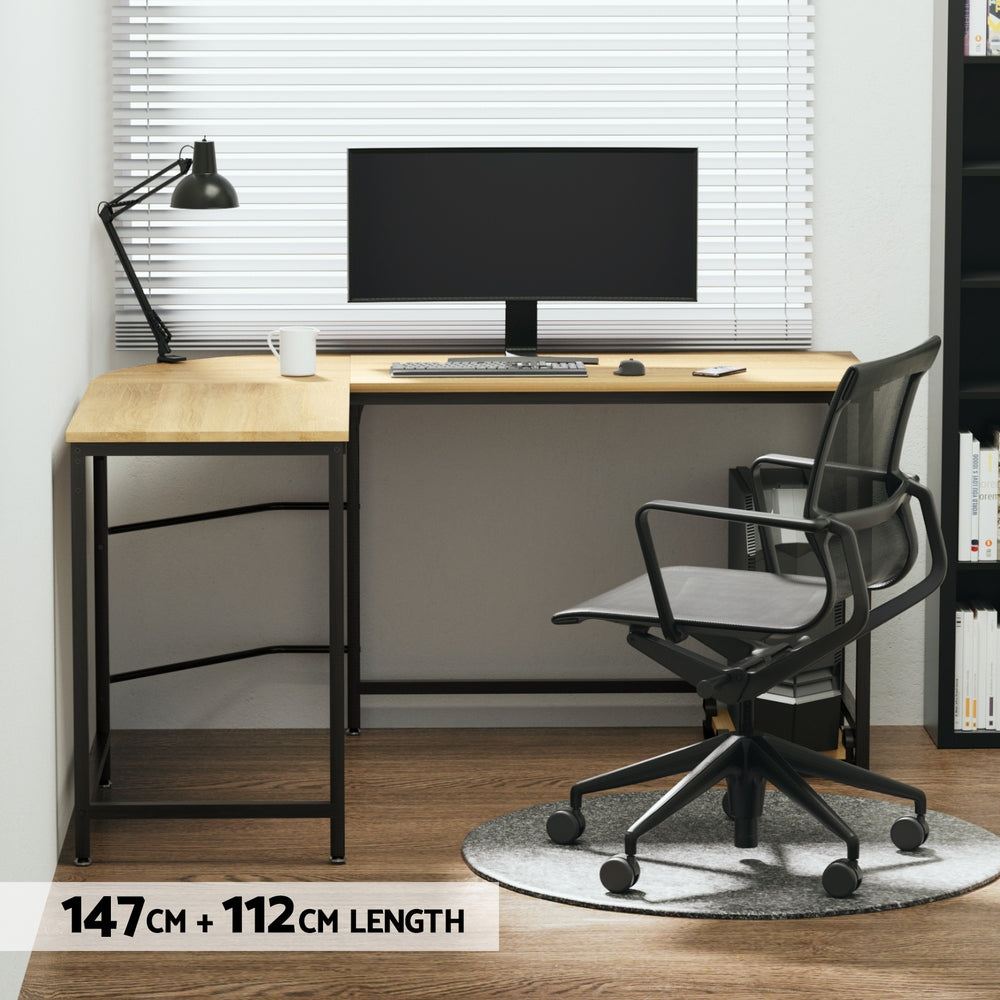 L Shaped Computer Desk 147cm Corner Table Oak w/ CPU Stand