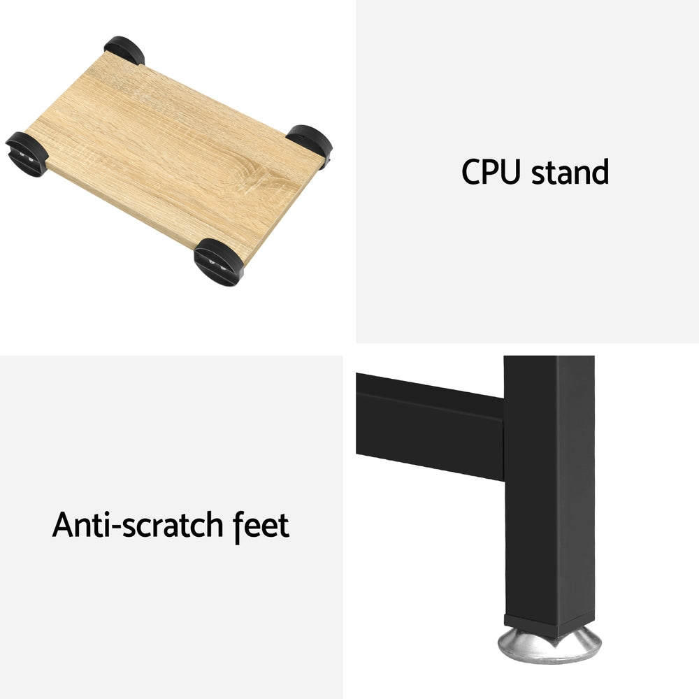 Oak colour - L Shaped Computer Desk 147cm Corner Table Oak w/ CPU Stand Steel