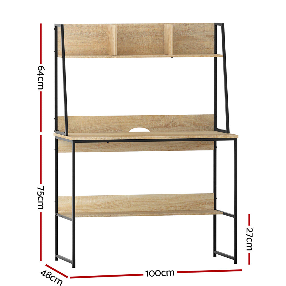 Computer Desk Bookshelf Storage 100Cm Oak | 100Cm