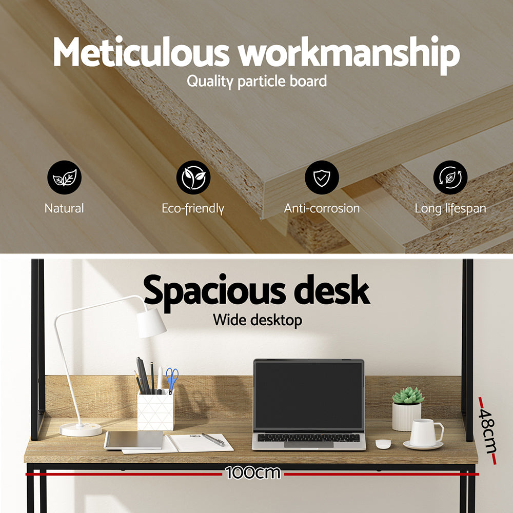 100Cm - Computer Desk Bookshelf Storage 100Cm Oak