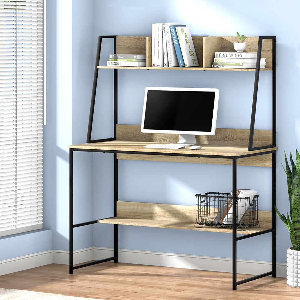 Oak colour - Computer Desk Bookshelf Storage 100Cm Oak