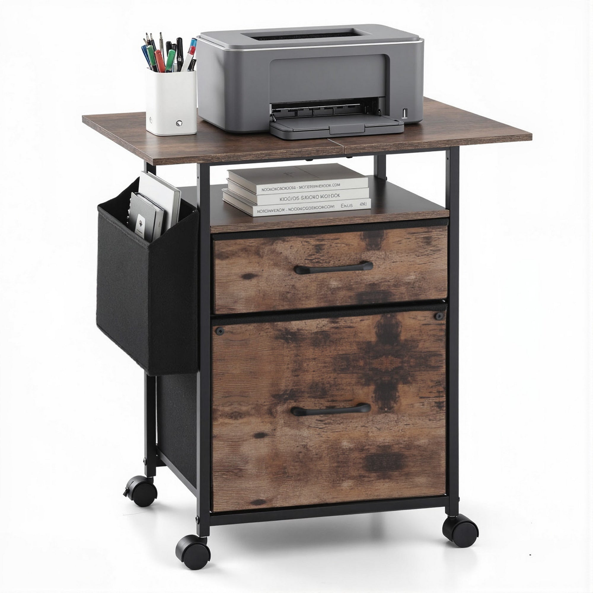 Filing Cabinet with 2 Fabric Drawers Printer Stand 60cm Desk