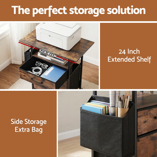 Filing Cabinet: 2 Fabric Drawer Printer Stand 60cm Desk