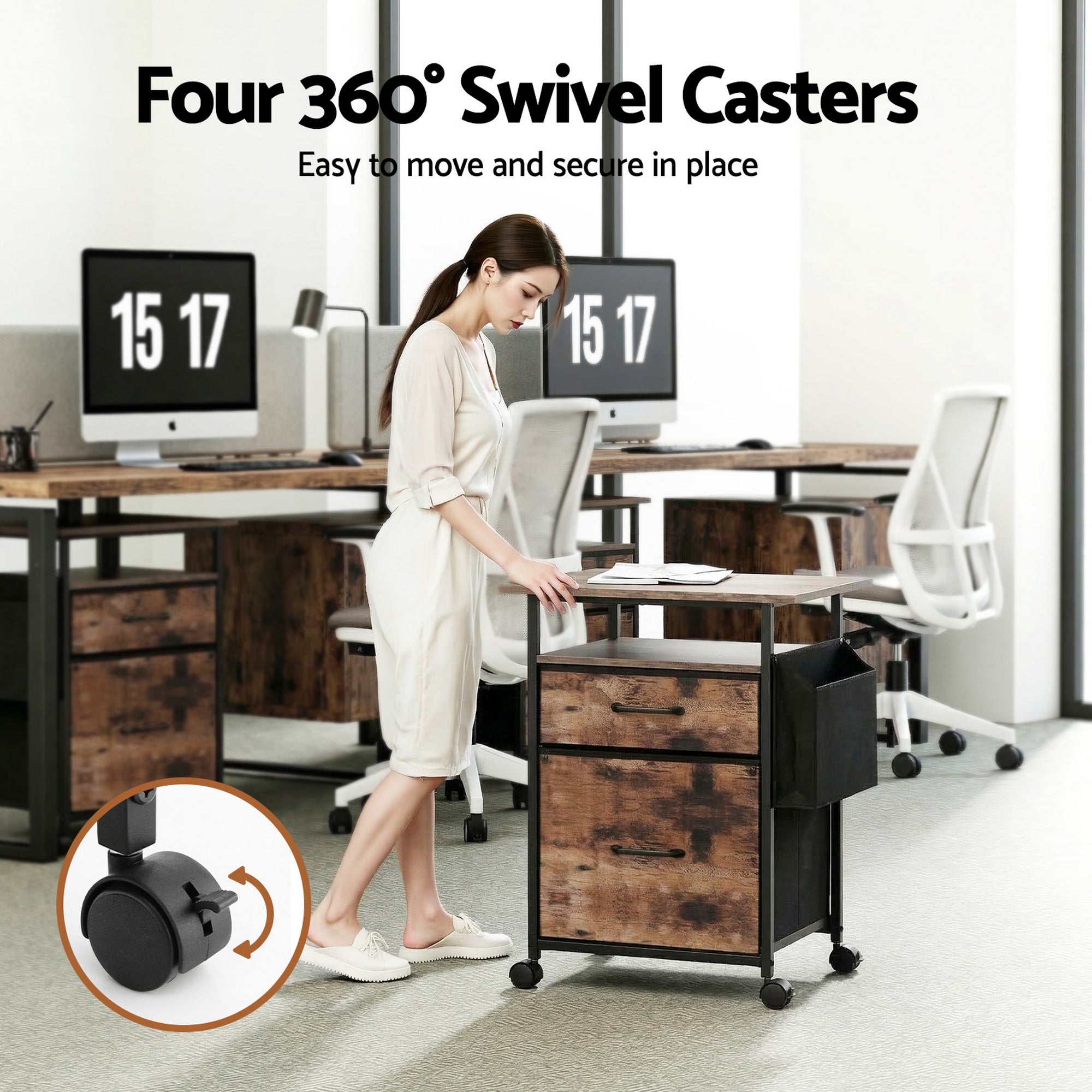 Filing Cabinet with 2 Fabric Drawers Printer Stand 60cm Desk