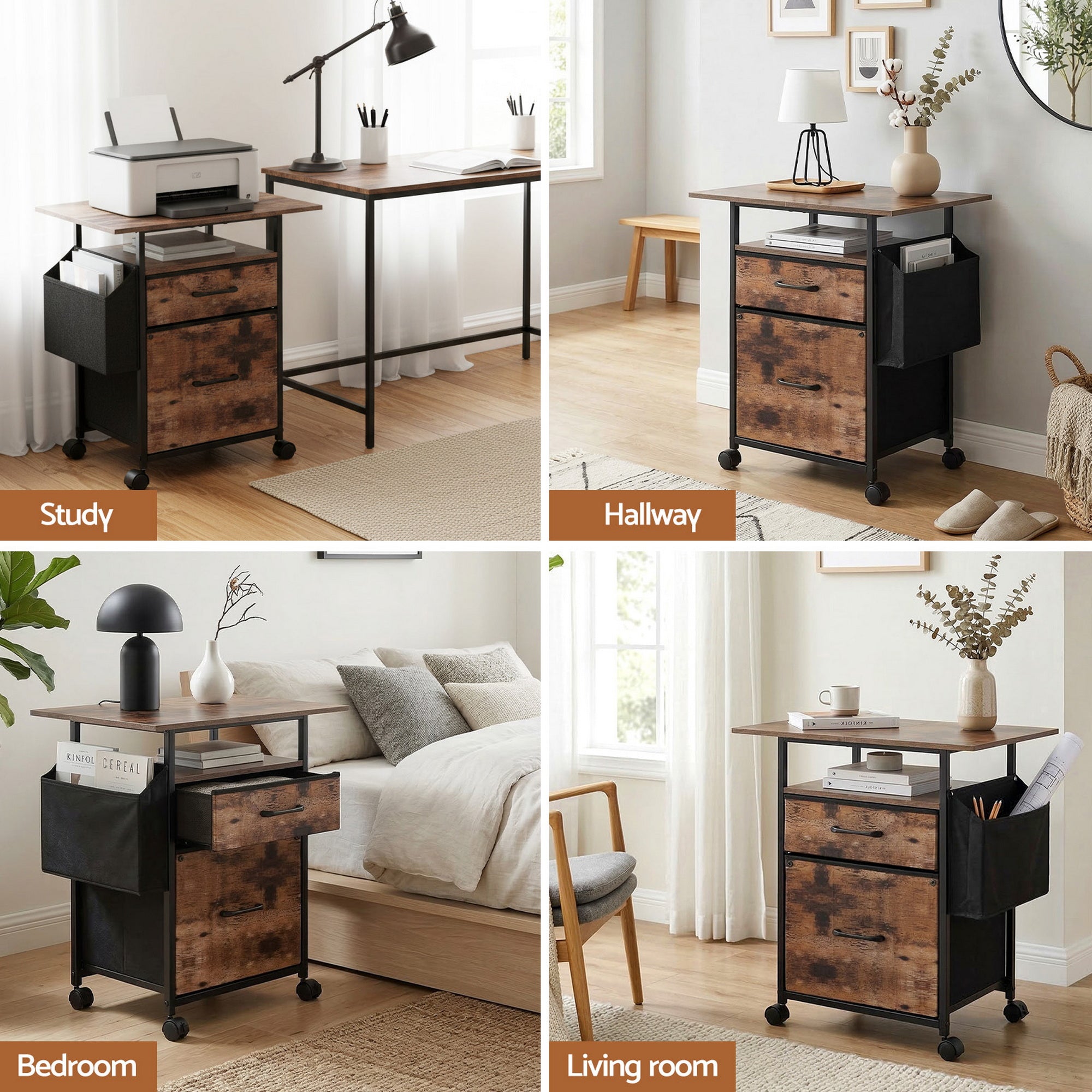 Filing Cabinet with 2 Fabric Drawers Printer Stand 60cm Desk