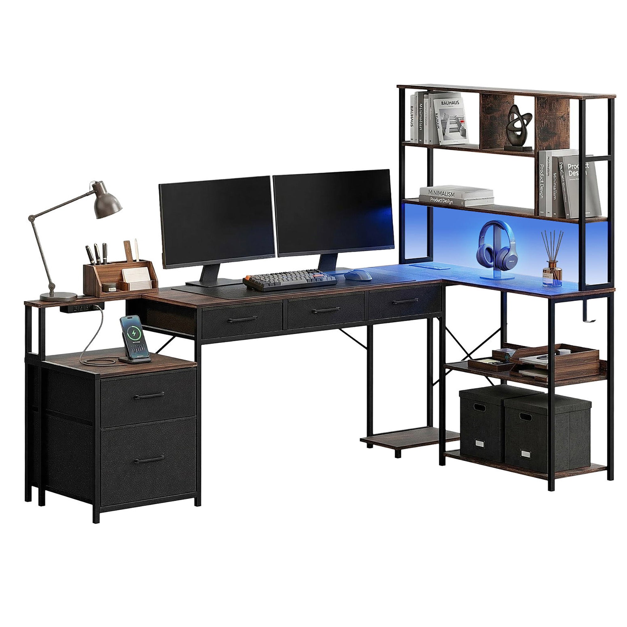 Artiss 200cm L Shaped Gaming Desk LED Lights | Simpledeals