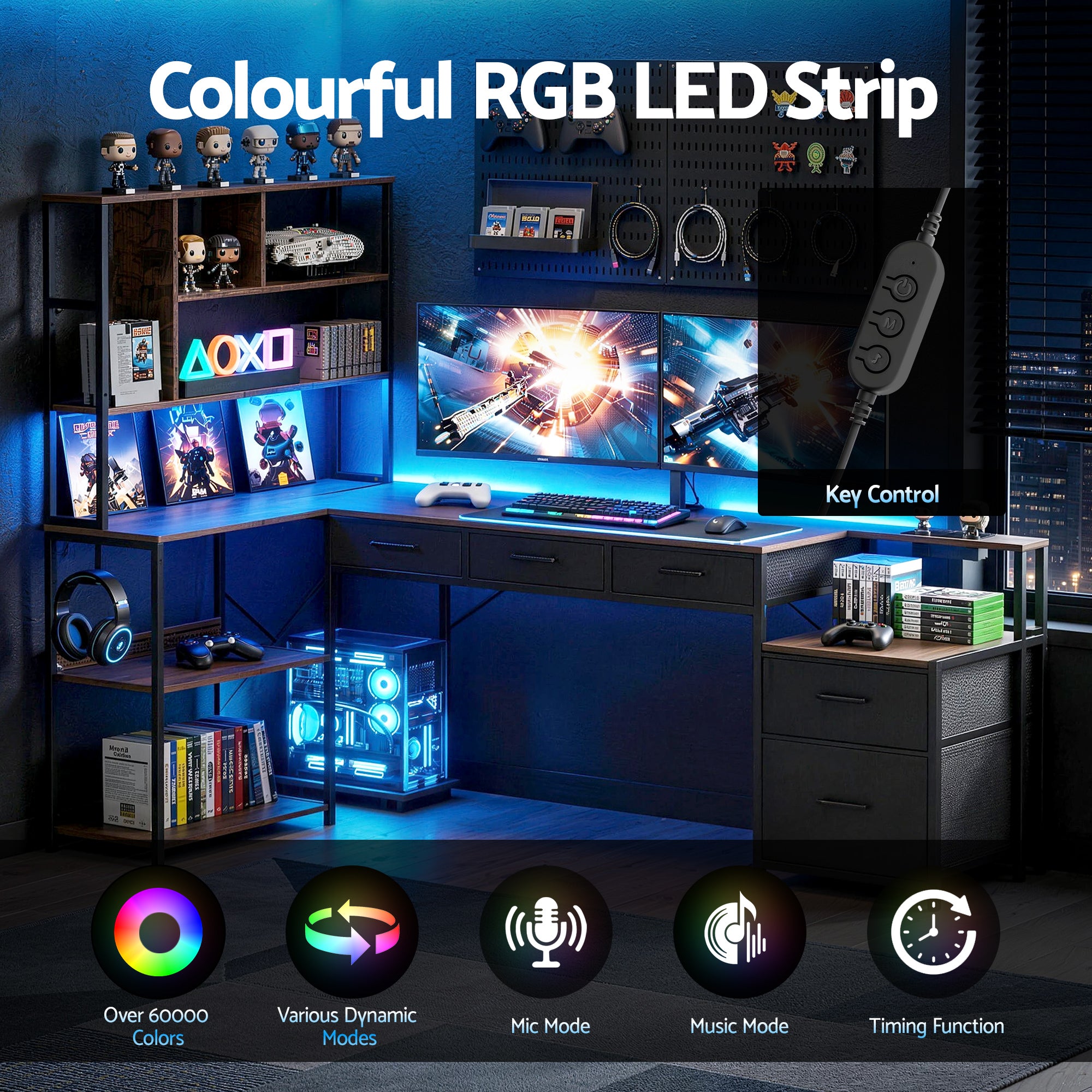 Artiss 200cm L Shaped Gaming Desk LED Lights | Simpledeals