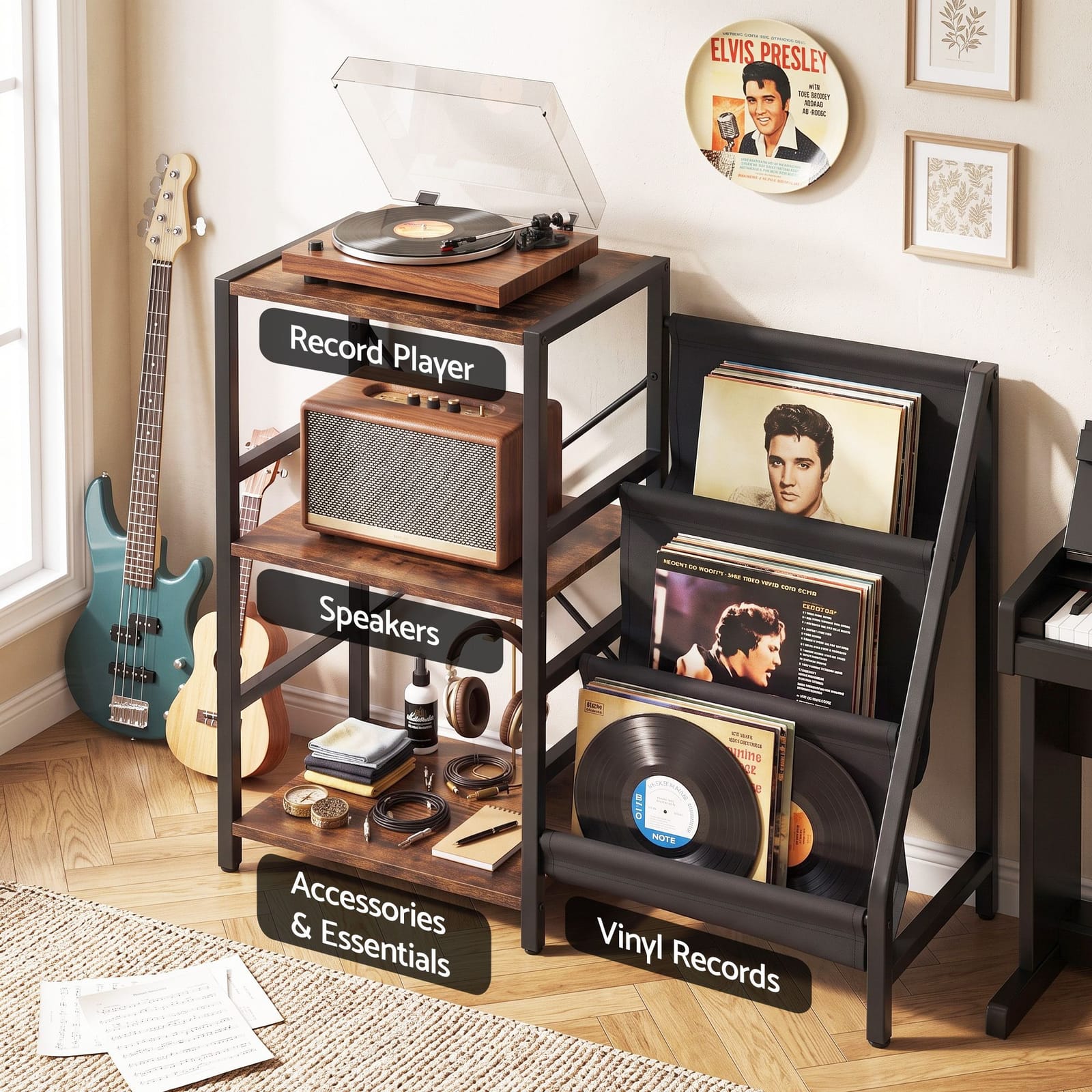 Record Player Stand With Storage 90x34x76cm